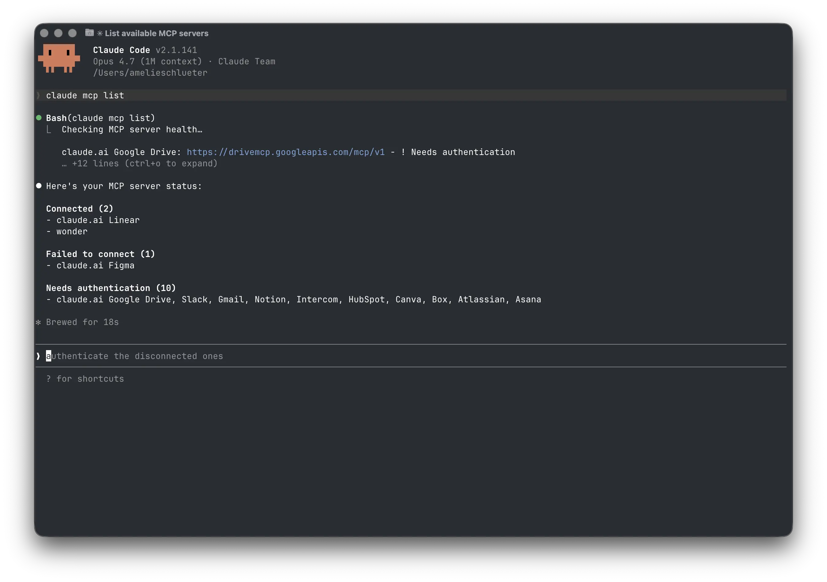 Claude mcp list output
