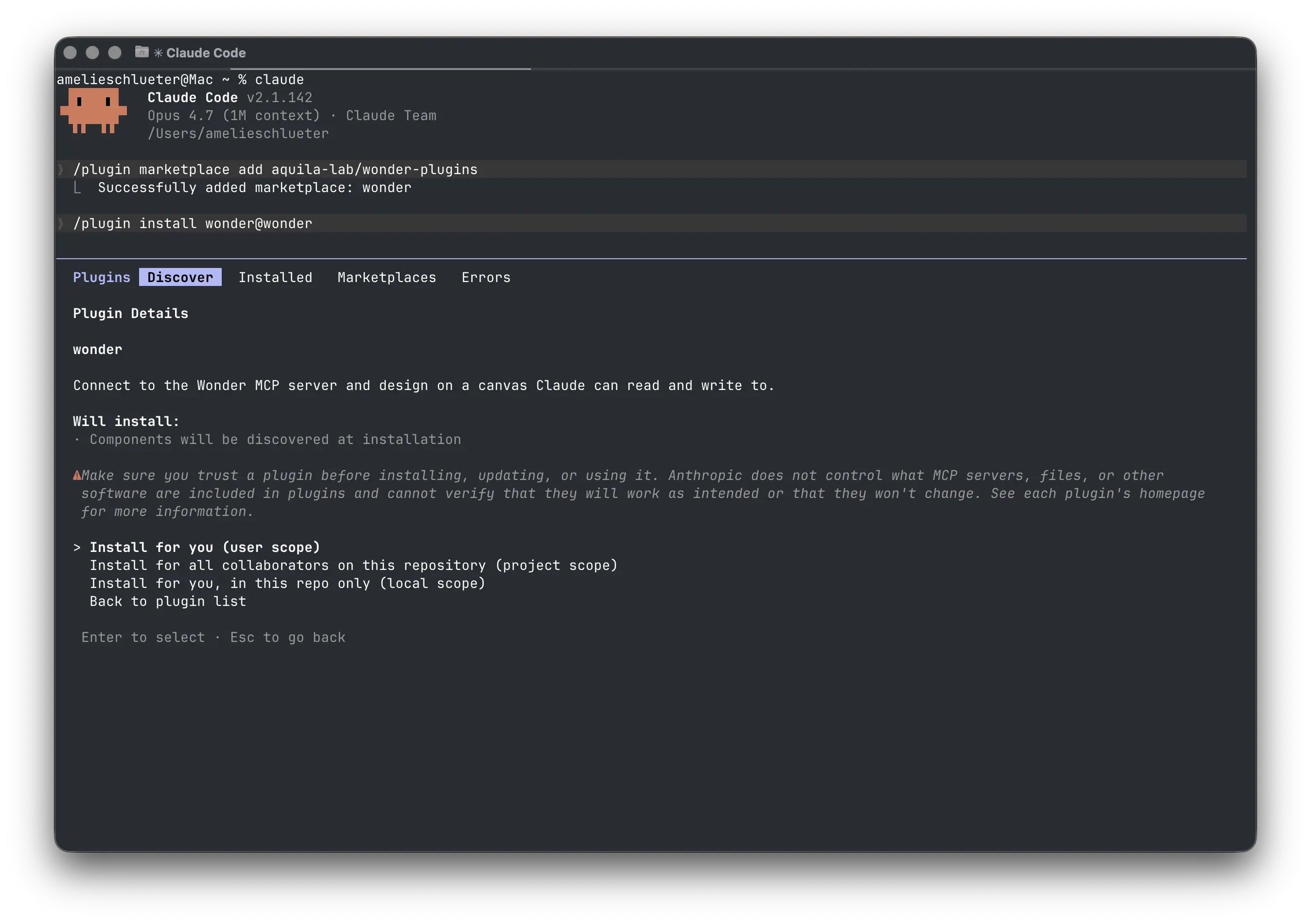 Wonder plugin found in Claude Code