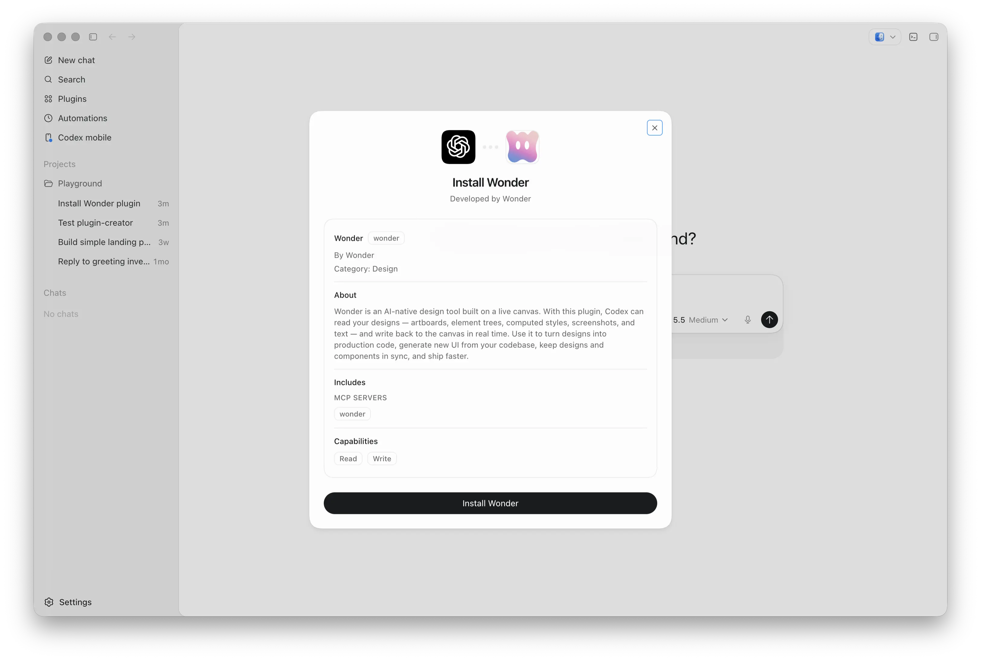 Wonder auth via codex