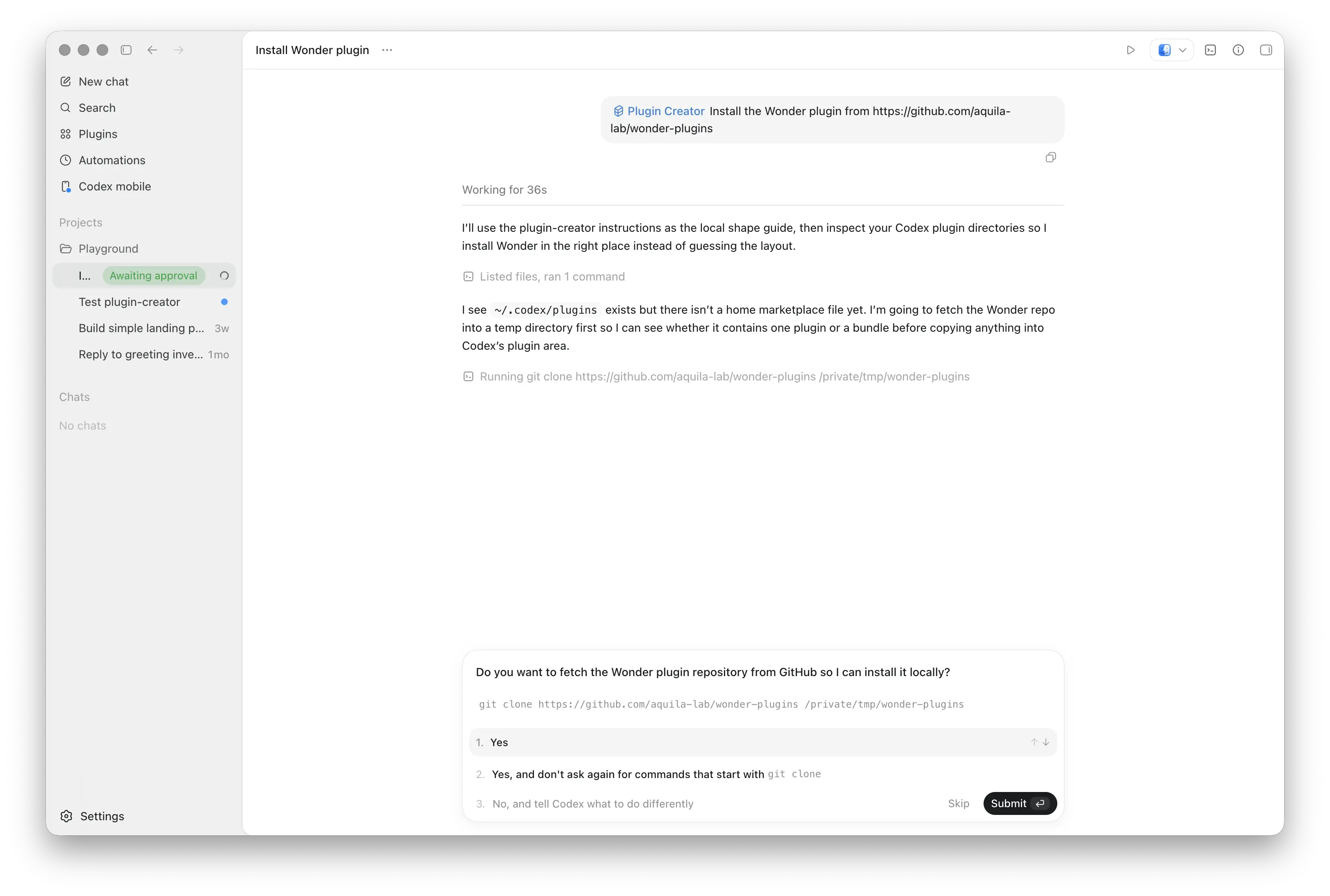 Add Wonder plugin via codex