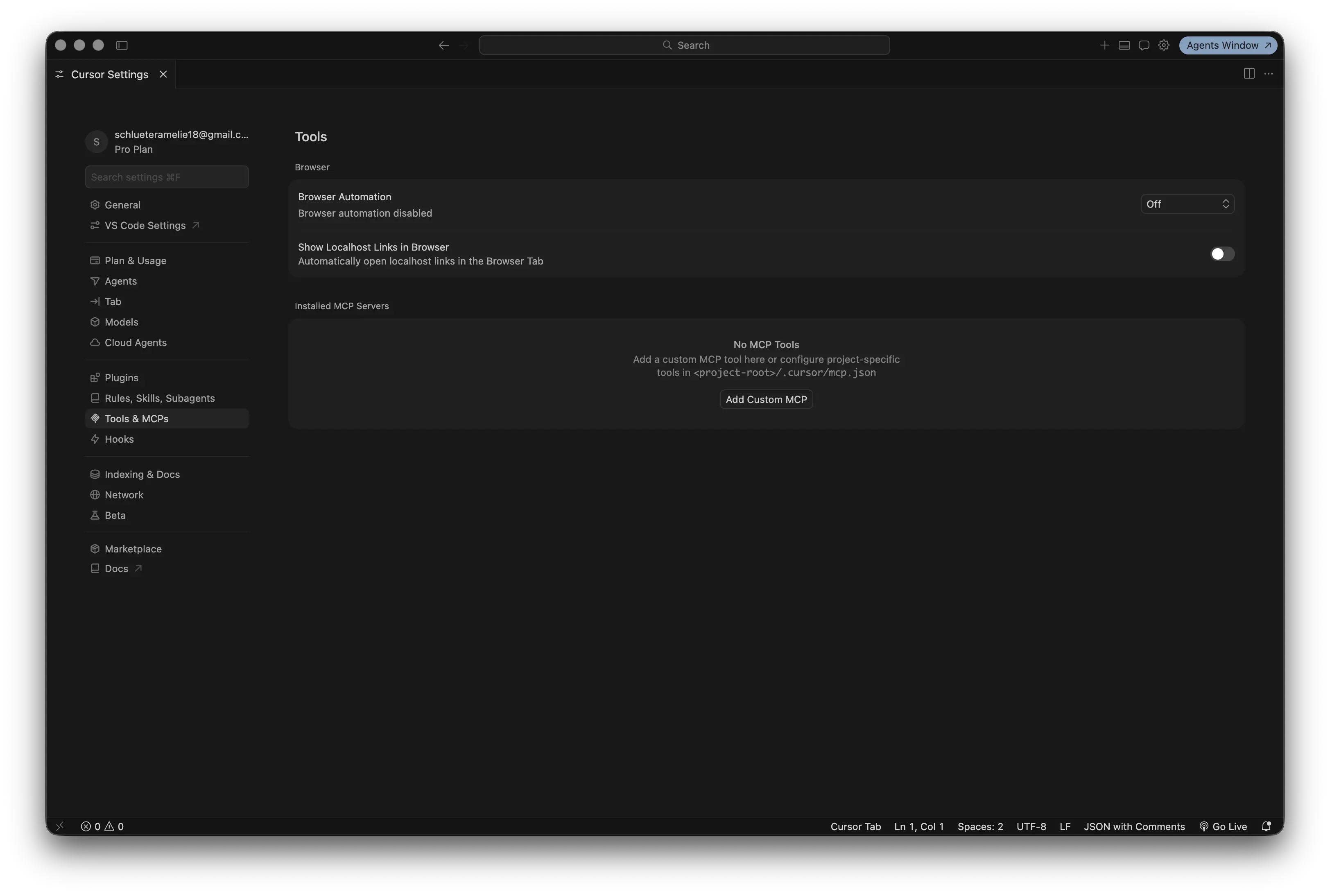 Cursor MCP settings