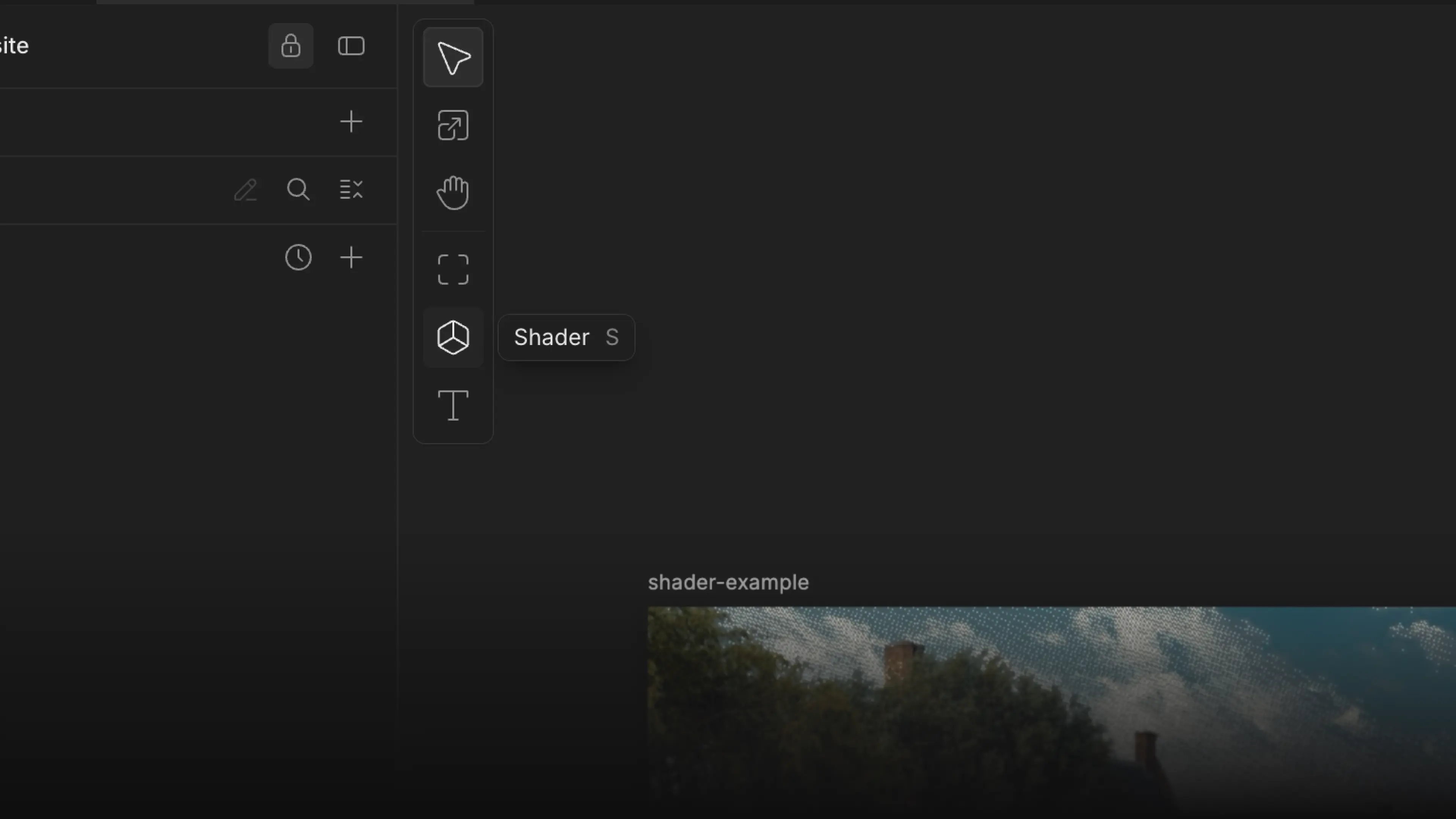 The Shader tool in the canvas toolbar, with a shader applied to an example image